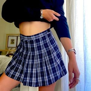 navy plaid pleated schoolgirl skirt